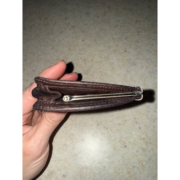 Vintage Fossil Kiss Lock Genuine Brown Leather Card Holder Coin Purse Wallet - Picture 6 of 15